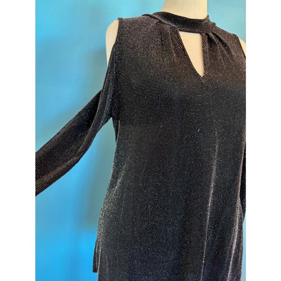 Boston Proper Black with Metallic Thread Open Cold Shoulder A-Line Top XL - Picture 2 of 9